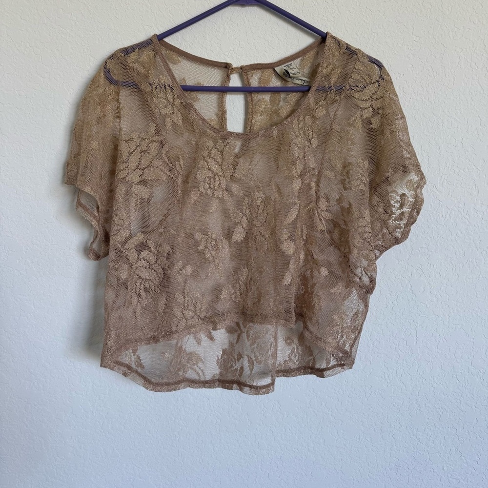 American Rag Sheer Lace Tan Top - Size S